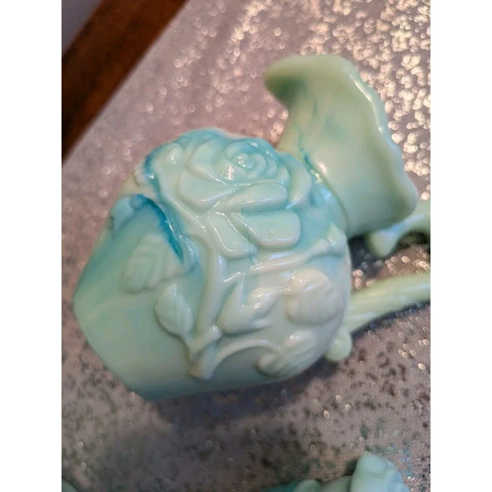 Green Milk Glass Pitcher Avon Basin Moonwind Bath Oil 5 1/2in Tall Vintage 70's
